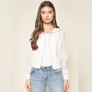Sugar lips White eyelet Embroidered Women's zipper hooded Jacket